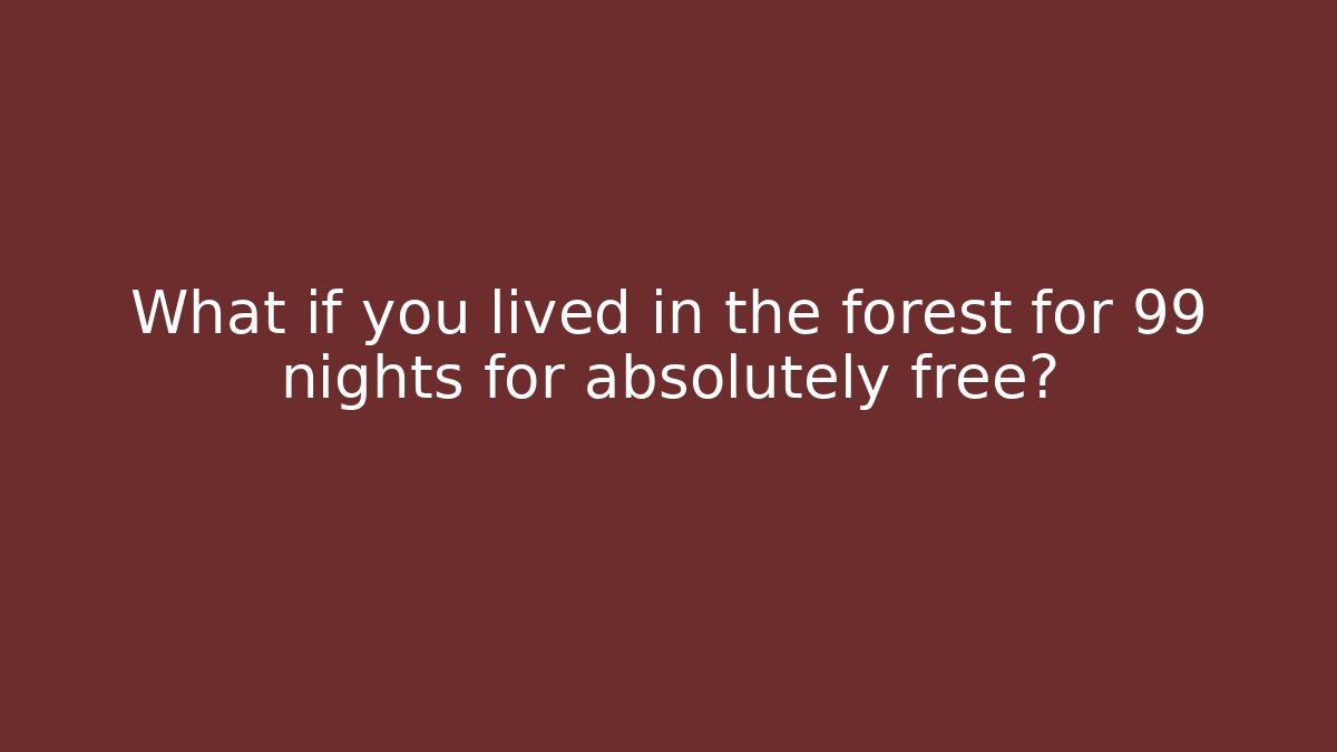 What if you lived in the forest for 99 nights for absolutely free?