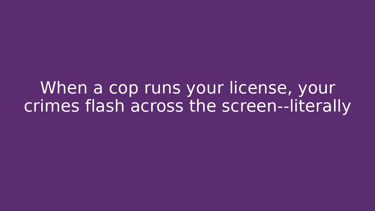 When a cop runs your license, your crimes flash across the screen—literally