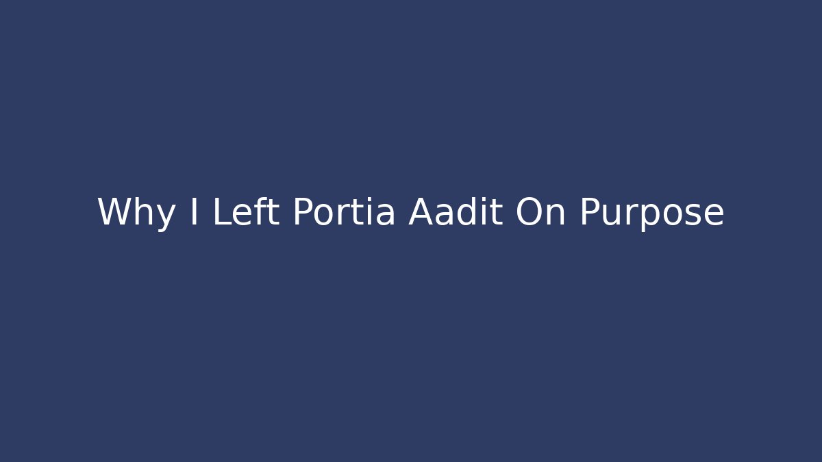 Why I Left Portia Aadit On Purpose