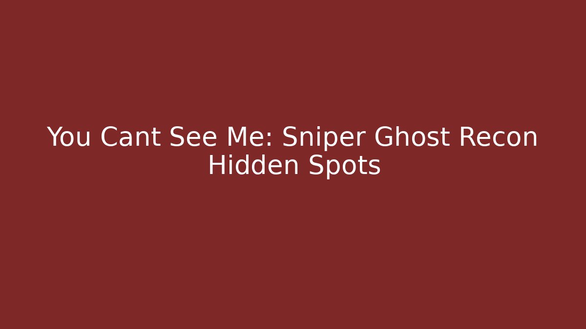 You Cant See Me: Sniper Ghost Recon Hidden Spots