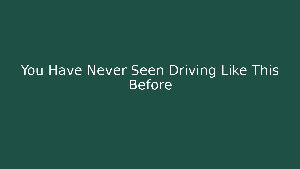 You Have Never Seen Driving Like This Before