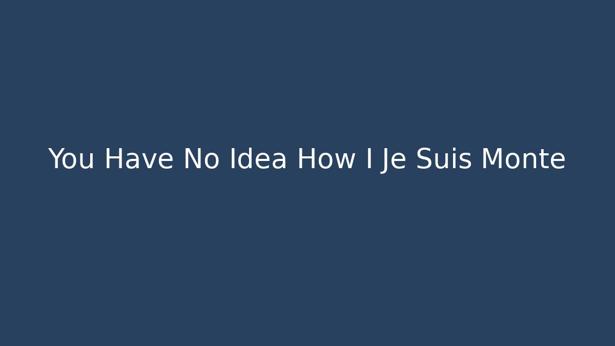 You Have No Idea How I Je Suis Monté