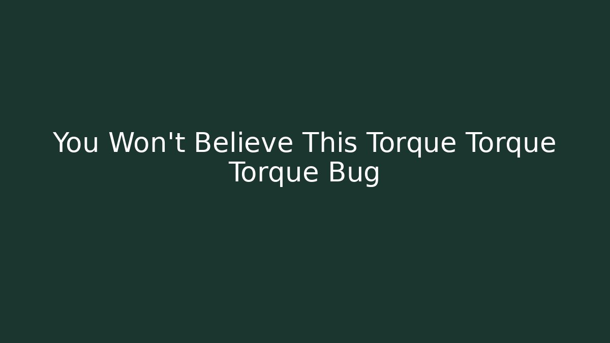 You Won't Believe This Torque Torque Torque Bug