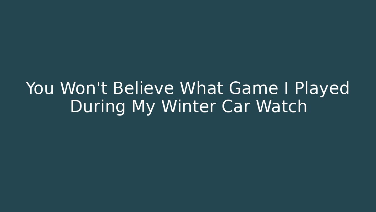 You Won't Believe What Game I Played During My Winter Car Watch